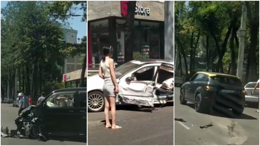 В центре Бишкека столкнулись три легковых автомобиля (видео)