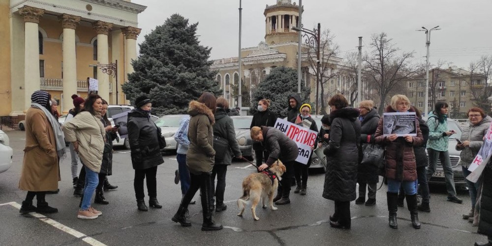 Возле мэрии Бишкека проходит митинг против отстрела бездомных собак